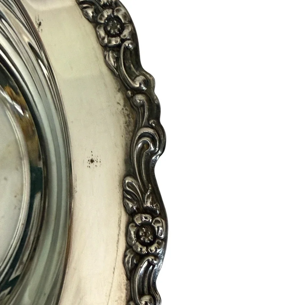 1960s Oneida Silverplate Serving Dish Silver Floral Etched Footed Covered VTG